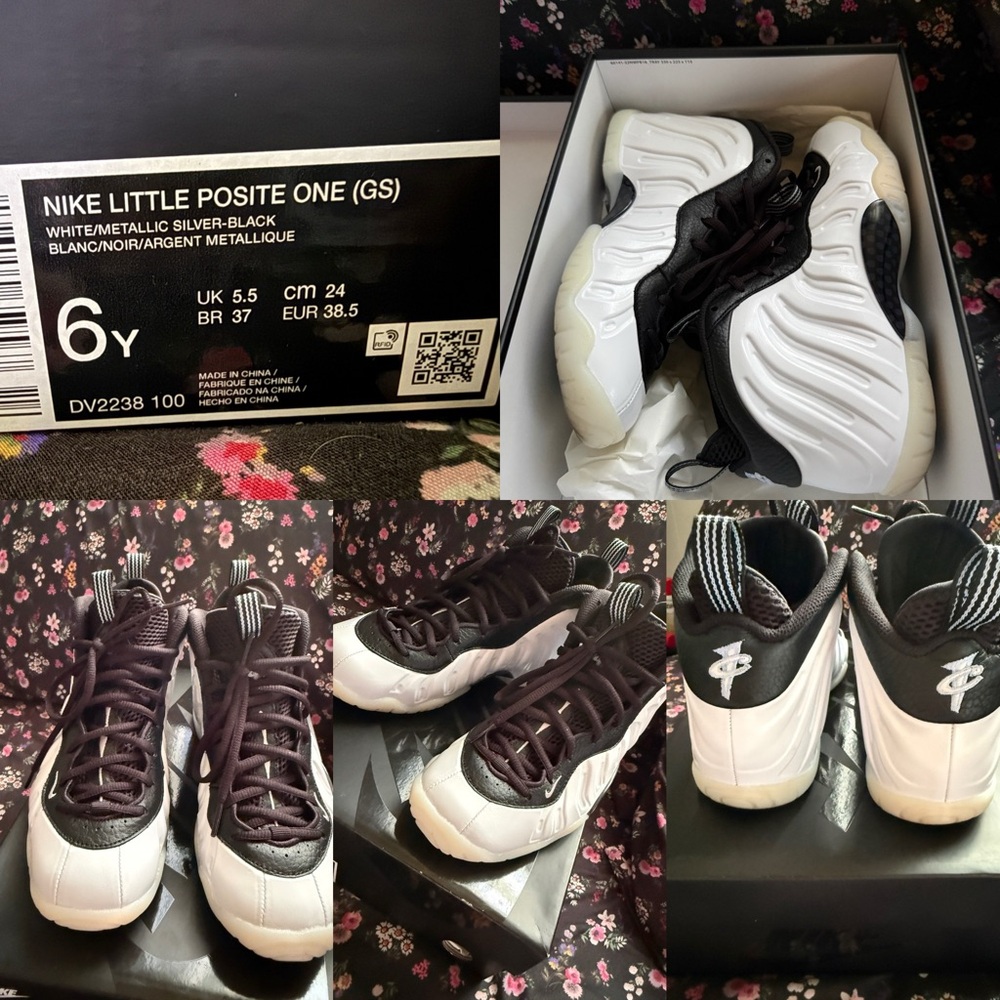 Nike Little Posite One GS in Black and White with Silver Accents